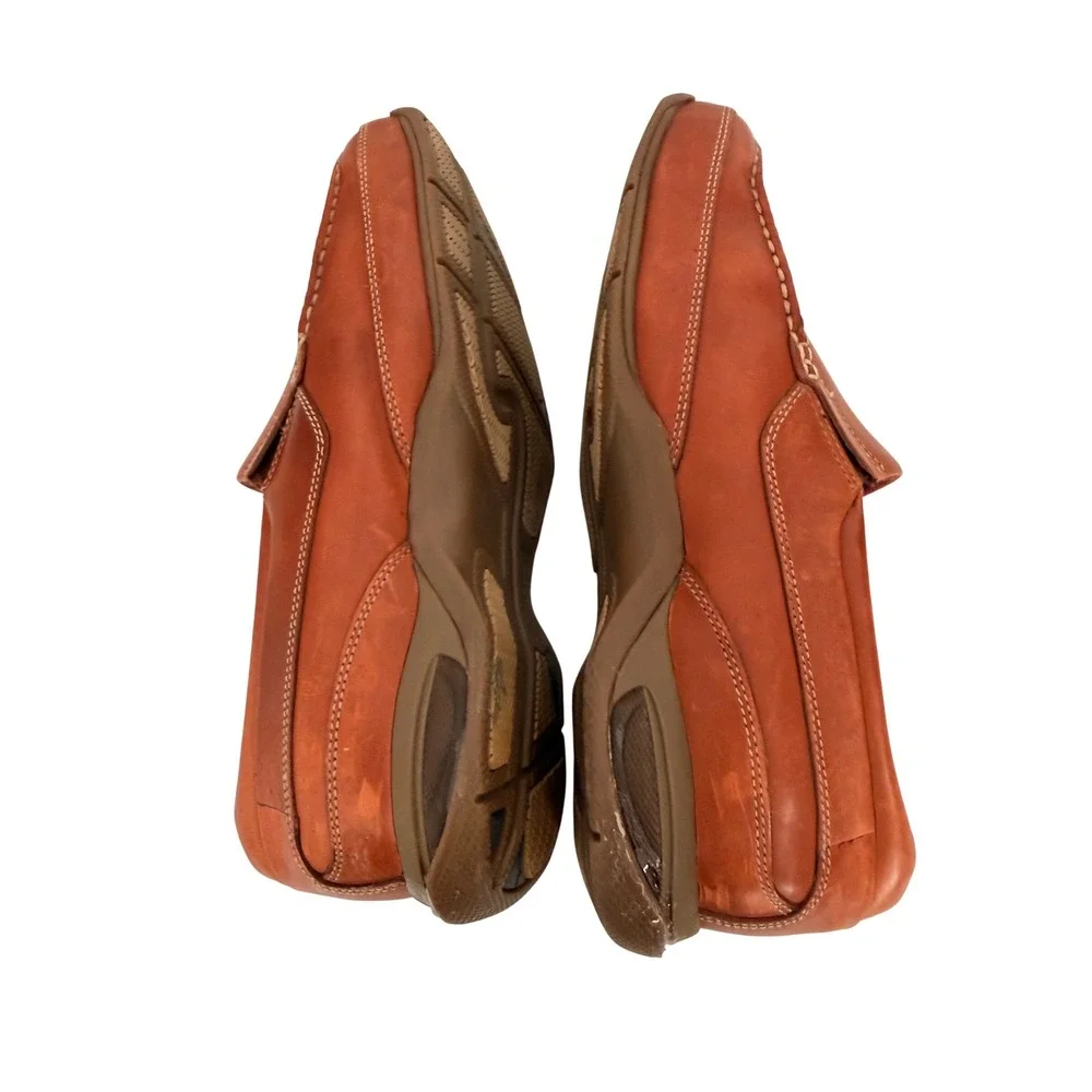 Dunham by New Balance Mens Tan Leather Slip On Moc Toe Loafers Casual Shoes